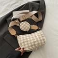 Bolso bandolera de pata de gallo con correa ancha y monedero cilíndrico pequeño - Caqui