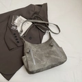 Retro grey matte large capacity crossbody tote bag with silver zipper detail - Gray