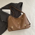 Bolso tote marrón oscuro de piel sintética con cinco mariposas doradas y correa ajustable - Marrón