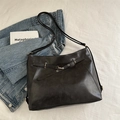Bolso tote clásico de cuero PU negro con hebilla decorativa para uso diario - Negro sin Adorno