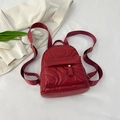 Mini deep red quilted backpack in soft PU leather with gold button and adjustable straps - Burgundy