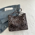Elegante borsa tote da donna con stampa leopardata, grande capacità e stile casual - Marrone