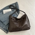 Retro deep brown large tote bag in oil-wax faux leather with buckle strap details - Coffee without Charm