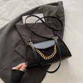 Black corduroy and leather dumpling bag with chunky gold chain and shoulder strap - Black