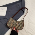 Retro-Unterarmtasche aus Tweed mit Hahnentrittmuster und braunem Lederriemen für Herbst - Ohne Anhänger / Braun