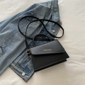 Minimalist black PU leather crossbody bag with gold fashion lettering and handle - Black