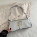 Chic silver baguette underarm bag with gold metal buckle and knotted shoulder straps - Silver