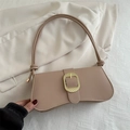 French minimalist small square bag in nude pink PU leather with gold buckle detail - Khaki