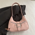 Chic pink hobo underarm bag with silver hardware and decorative belt detailing - Pink