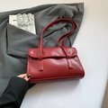 Bolso de hombro retro burdeos en cuero sintético liso con diseño de solapa elegante - Rojo