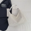Bolso de hombro de pana crema con correa ancha ajustable para uso diario y estilo casual - Blanco