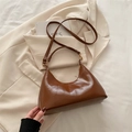Dark brown oil wax leather crescent shoulder bag with adjustable strap and gold hardware - Brown without Charm