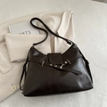 Dark brown faux leather tote bag featuring slim belt buckle detail and adjustable strap - Coffee without Charm