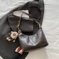 Vintage dark brown faux leather hobo bag with alpaca charm and adjustable gold buckle - Coffee (With Ornament)