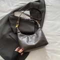 Deep brown crescent shoulder bag in soft faux leather with elegant gold hardware detail - Coffee (No Pendant)