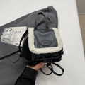 Mini black backpack in faux suede with white faux fur trim and silver drawstring detail - No Pendant / Black