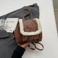 Brown faux suede backpack with white faux fur trim and debossed fashion lettering - No Pendant / Brown