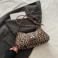 Borsa sottobraccio leopardata con fiocco dorato e tracolla per donna alla moda - Cachi