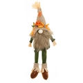 Fall scarecrow gnome with green outfit, burlap hat and orange maple leaf decoration - Long Leg with Beard