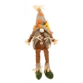 Harvest gnome plush with burlap hat and sunflower details for Thanksgiving decor - Long Leg with Braids
