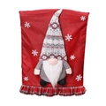 Christmas chair cover featuring red linen fabric and 3D gnome with snowflake pattern - Beard Style (Red)