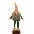 Standing autumn gnome plush with green body, orange polka dot burlap hat and straw details - Retractable Gnome with Beard