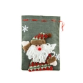 Sacchetto regalo di Natale verde in lino con Babbo Natale 3D e coulisse rossa - Babbo Natale