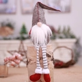 Christmas gnome doll with long striped legs, grey felt hat and white beard on wood base - Gray