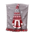 Christmas gnome chair cover in grey linen with Nordic hat and red plaid ruffle trim - Braid Style (Gray)