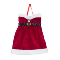 Miniature red velvet Christmas dress wine bottle cover with black belt and white fur trim - Dress Style