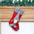Red Christmas stocking with gnome gnome design and grey faux fur trim hanging on fireplace - Red (Beard Style)