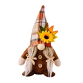 Herbst-Zwerg Plüschfigur mit kariertem Hut, Sonnenblume und grauen Zöpfen Deko - Geflochtener Stil