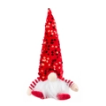 Red sequined Christmas gnome plush with white beard and glowing Rudolf nose decor - Red