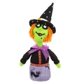 Handgefertigte Halloween-Hexe-Puppe mit grünem Gesicht und orangefarbenem Haar - Hexen-Muster