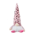 Gnome de Noël à paillettes roses avec lumières et décoration de chapeau en velours - Rose