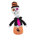 Halloween Skelett-Puppe mit Blumenaugen, gestreiftem Zylinder und Spinnennetz-Muster - Skelett-Muster
