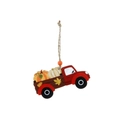 Pendaglio in legno con camioncino rosso e zucche per la festa del raccolto - Camion Zucca Acero