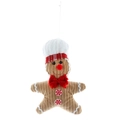 Gingerbread man plush ornament with a white chef hat and red bow tie for Christmas tree - Chef Hat Style