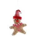 Gingerbread man plush ornament with red plaid hat and stripe collar for Christmas - Christmas Hat Style
