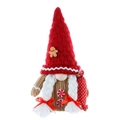Christmas gnome plush doll with red knitted hat, gingerbread man decor and long white braids - Red Braided Style