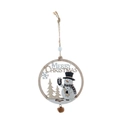 Vintage Weihnachtsanhänger aus Holz mit Schneemann-Motiv und Metallglocke - Schneemann