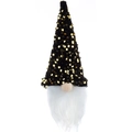 Weihnachtswichtel-Flaschenhülle in Schwarz mit Goldpailletten und langem weißem Bart - Schwarzer Pailletten-Stil