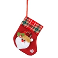 Red knitted Christmas stocking with 3D Santa Claus and classic plaid cuff hanger - Santa Claus Style (Small)