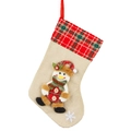 Christmas stocking with 3D snowman, red plaid cuff and burlap body for holiday decoration - Snowman Style (Large)