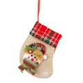 Christmas stocking gift bag with snowman 3D plush ornament and red plaid cuff - Snowman Style (Small)