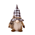 Coffee themed gnome doll featuring black white plaid hat and coffee bean accents - Plaid Hat Style