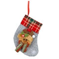 Reindeer Christmas stocking with red plaid trim and grey linen texture for gift hanging - Reindeer Style (Small)