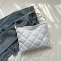 White quilted rhombus pattern crossbody bag with puffy down jacket texture and leather trim - White