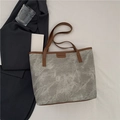Minimalist tote bag with grey marble texture and brown leather straps for daily commute - No Pendant / Gray