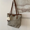 Grey canvas tote bag with brown handles and a white plush cloud charm accessory - Gray (With Cloud Charm)